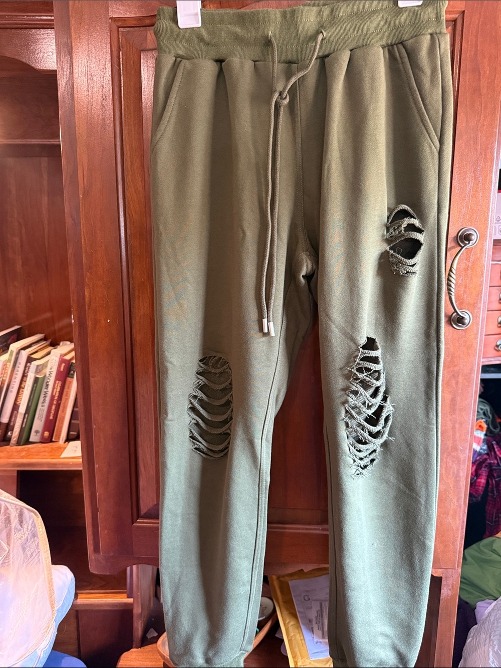 white birch Olive Green Distressed Jogger Pants